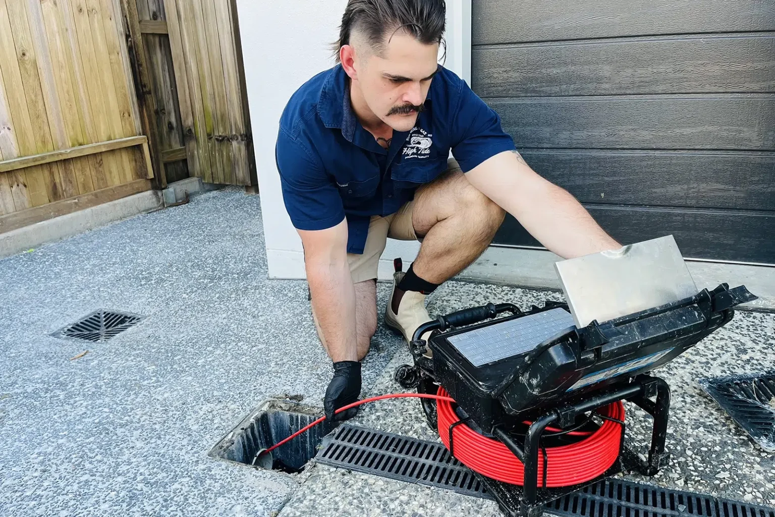 A Qualified Plumber uses the latest CCTV technology to fix Blocked Drains On The Gold Coast - High Tide Plumbing, Gold Coast