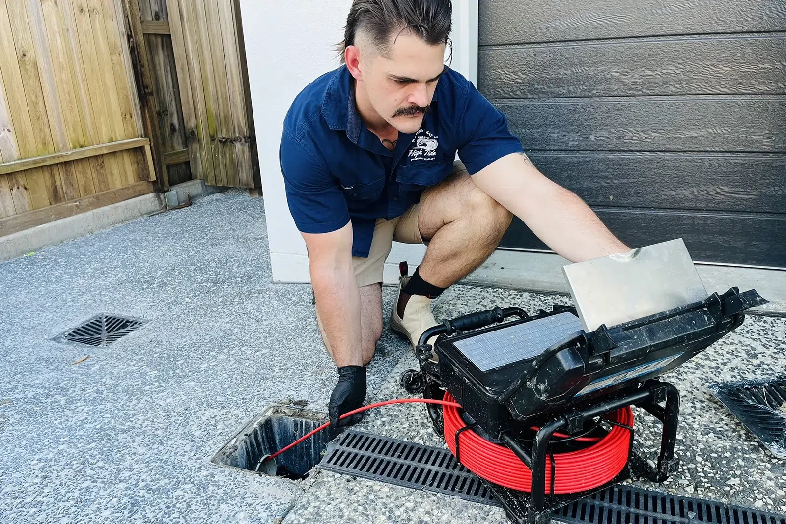 A Qualified Plumber uses the latest CCTV technology to fix Blocked Drains On The Gold Coast - High Tide Plumbing, Gold Coast
